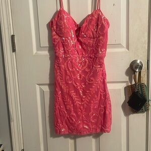 A pink glittery homecoming dress